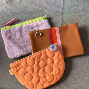 Ipsy Cosmetic Bag Trio in Purple, Orange, and Tan